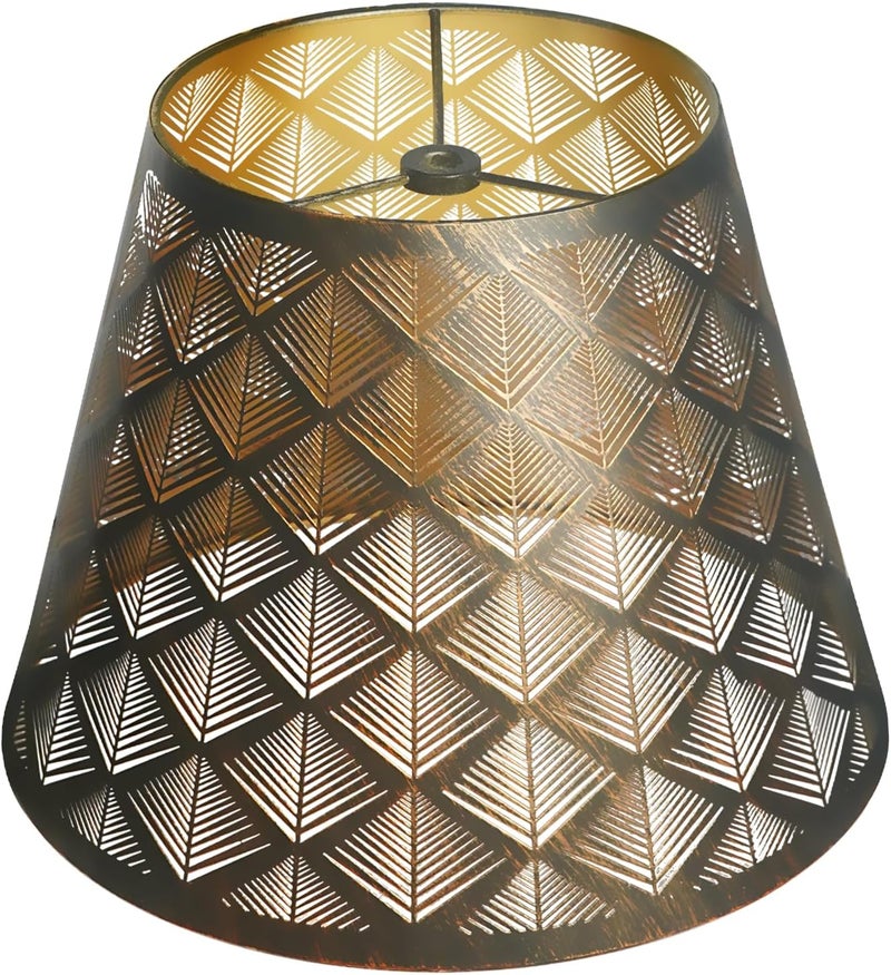 ALUCSET Small Barrel Lamp Shade, Metal Etched Arrow Lampshade Replacement for Table Lamps and Wall Lights, 6'' Top 10'' Bottom 7.5'' Height, Antique Bronze Exterior Gold Interior - Image 1